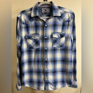 Flag & Anthem Mens Size Medium Blue Plaid Pearl Snap Desert Son Shirt